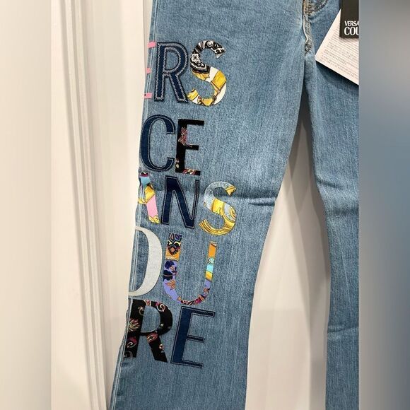 Versace Jeans Couture Brand Logo Appliqués High Waist Cropped Jeans.Size 27 - Picture 6 of 17